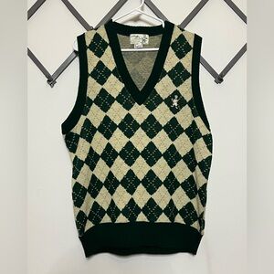 Vintage T Barry Knicker Co. Green Knit Argyle Golf Sweater Vest Men's Medium